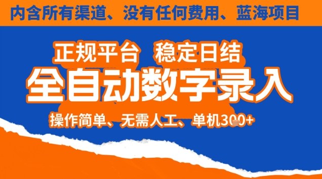 全自动数字录入，单机日入3张+，内含所有渠道全程免费零成本，操作简单可矩阵开干【揭秘】-创富云网创