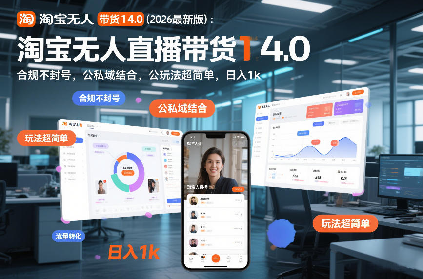 淘宝无人直播带货14.0(2026最新版):合规不封号,公私域结合,玩法超简单,日入1k+【揭秘】-小目标云网创