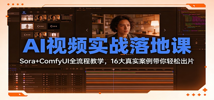 AI视频实战落地课：Sora+ComfyUI全流程教学，16大真实案例带你轻松出片-创富云网创