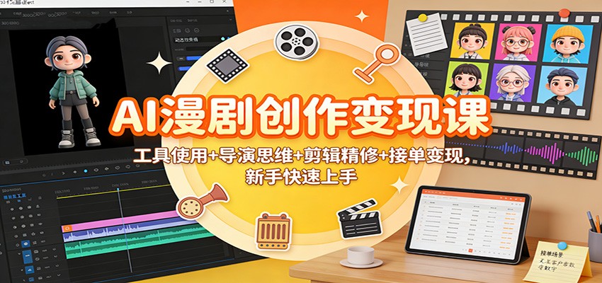 AI漫剧创作变现课：工具使用+导演思维+剪辑精修+接单变现，新手快速上手-创富云网创