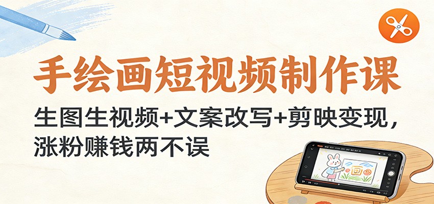 手绘画短视频制作课：生图生视频+文案改写+剪映变现，涨粉赚钱两不误-创富云网创