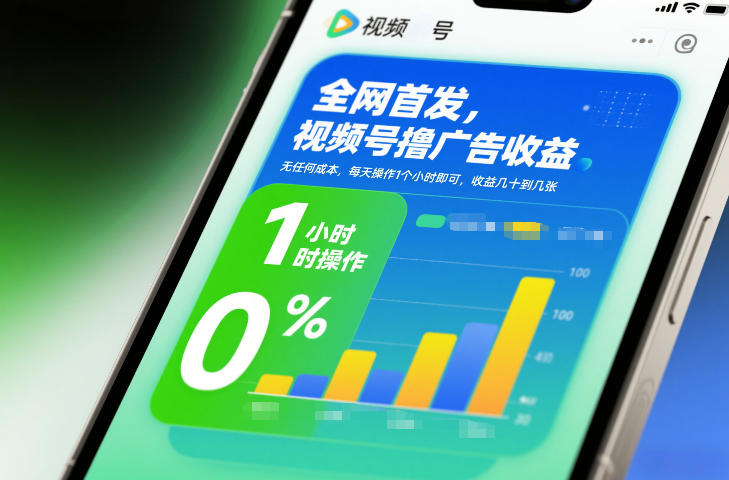 全网首发，视频号撸广告收益，无任何成本，每天操作1个小时即可，收益几十到几张-创富云网创