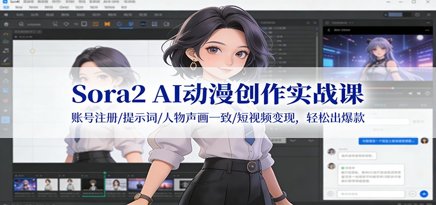Sora2 AI动漫创作实战课：账号注册/提示词/人物声画一致/短视频变现，轻松出爆款-创富云网创