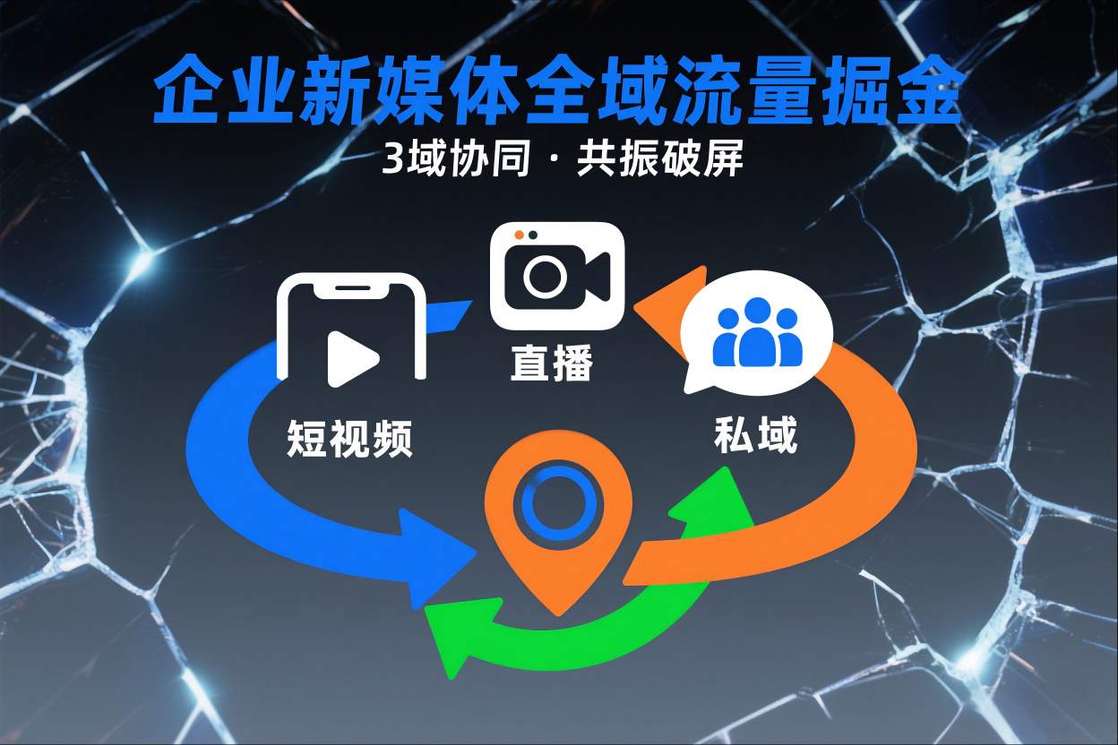 短视频全域商业模式，企业新媒体全域流量掘金，3域协同，共振破屏，短视频-直播-私域-地域-创富云网创