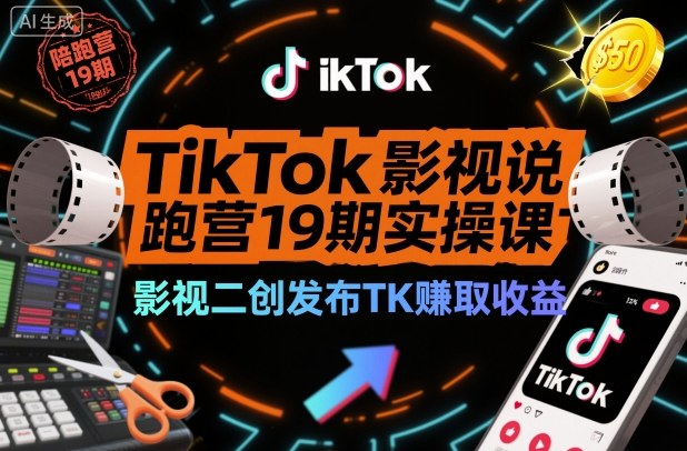 TikTok影视解说陪跑营19期实操课，影视二创发布TK賺取收益，万播收益50美金(更新)-小目标云网创