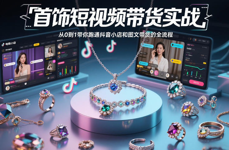 首饰短视频带货实战,从0到1带你跑通抖音小店和图文带货的全流程-创富云网创