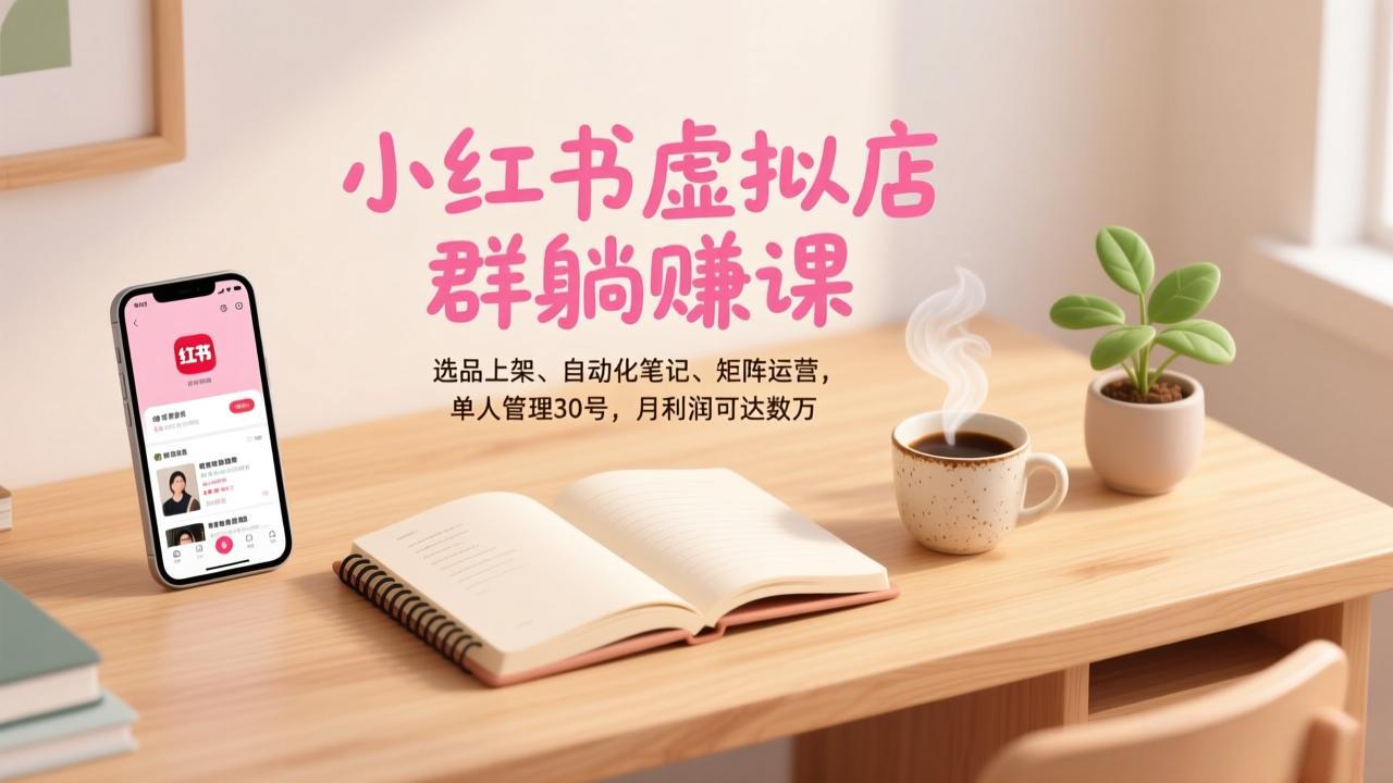 小红书虚拟店群躺赚课,选品上架、自动化笔记、矩阵运营,单人管理30号,月利润可达数万-创富云网创