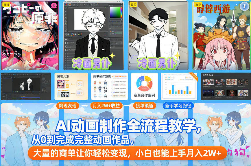 AI动画制作全流程教学，从0到完成完整动画作品，大量的商单让你轻松变现，小白也能上手月入2W+-创富云网创