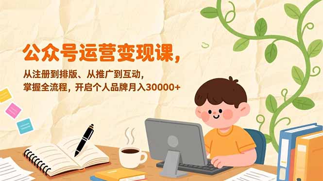 公众号运营变现课，从注册到排版、从推广到互动，掌握全流程，开启个人品牌月入30000+-创富云网创