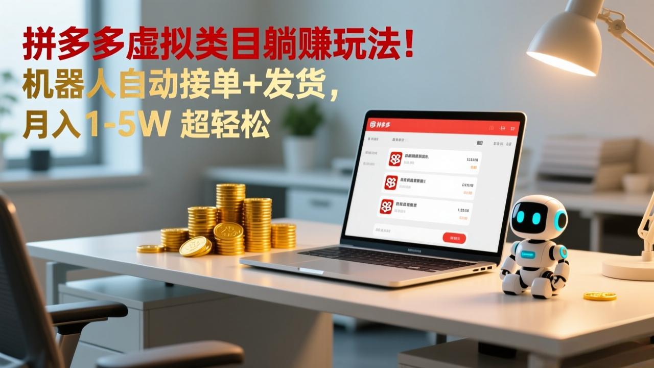 多多虚拟类目躺赚玩法!机器人自动接单+发货,月入 1-5W 超轻松-创富云网创