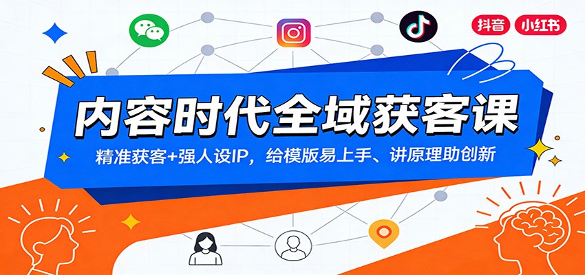 内容时代全域获客课：精准获客+强人设IP，给模版易上手、讲原理助创新-创富云网创