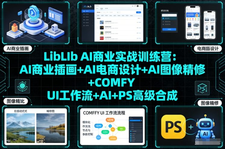 LibLIb AI商业实战训练营：AI商业插画+AI电商设计+AI图像精修+COMFY UI工作流+AI+PS高级合成-创富云网创