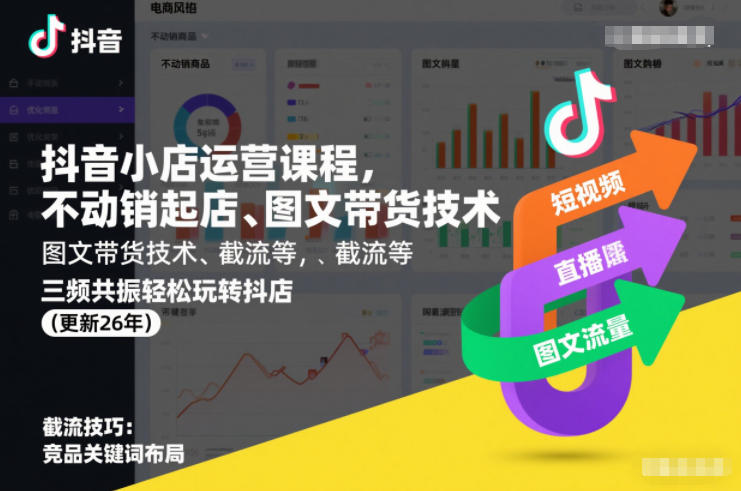 抖音小店运营课程,不动销起店、图文带货技术、截流等,三频共振轻松玩转抖店(更新26年)-创富云网创