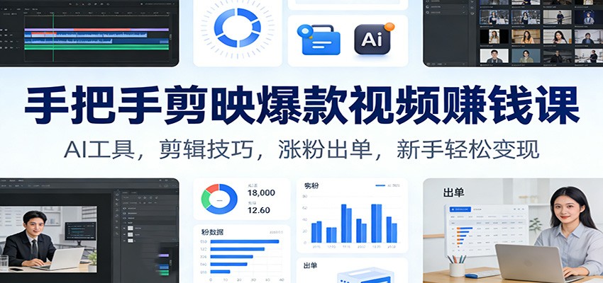 手把手剪映爆款视频赚钱课：AI工具，剪辑技巧，涨粉出单，新手轻松变现-创富云网创