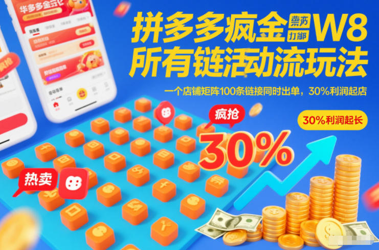 拼多多疯狂活动流玩法,所有链接全部打标,一个店铺矩阵100条链接同时出单,30%利润起店-创富云网创