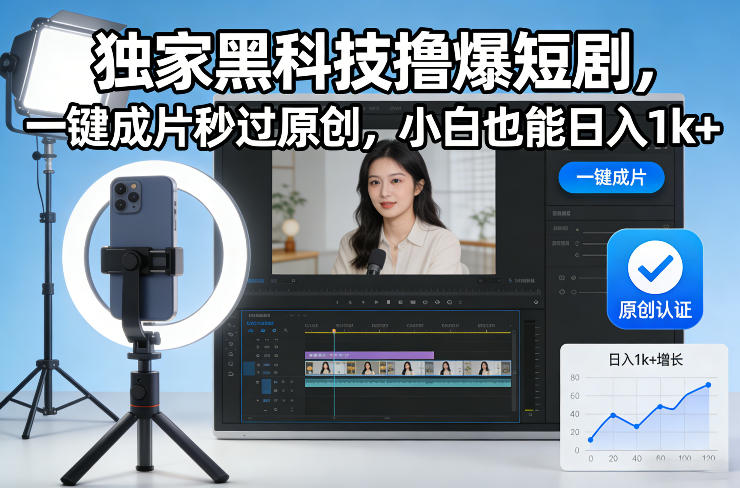 独家黑科技撸爆短剧，一键成片秒过原创，小白也能日入1k+【揭秘】-创富云网创