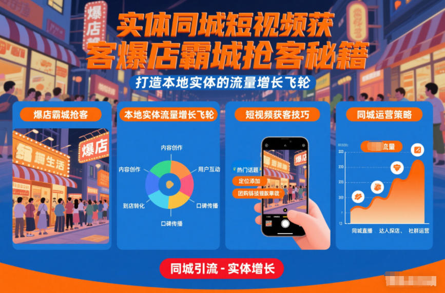 实体同城短视频获客爆店霸城抢客秘籍，打造本地实体的流量增长飞轮-创富云网创