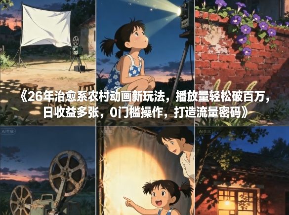 26年治愈系农村动画新玩法，播放量轻松破百万，日收益多张，0门槛操作，打造流量密码-创富云网创